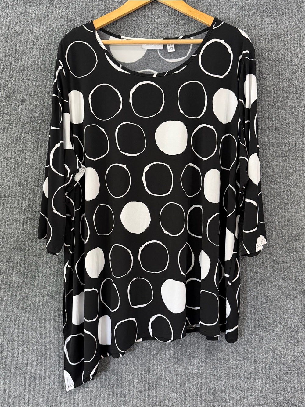 Susan Graver Womens 3X Tunic Top Black White Asymmetrical Artsy Office Stretch - Picture 1 of 7
